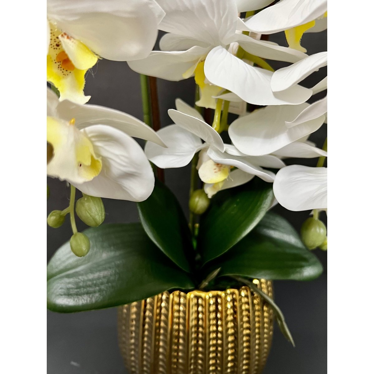 3 Stiele Weiße Orchideen Arrangement in einem Goldtopf