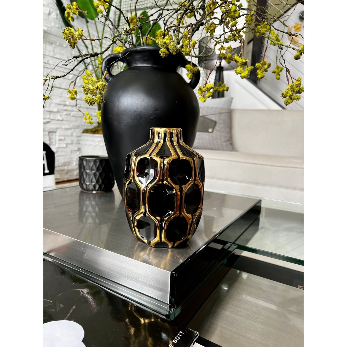 Keramische Dekorative Vase mit Goldakzenten
