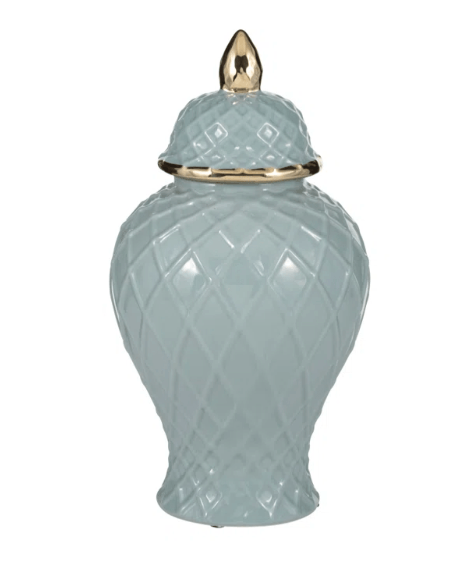 Keramische Ingwer-Topf-Vase mit Diamantmuster und goldenen Details
