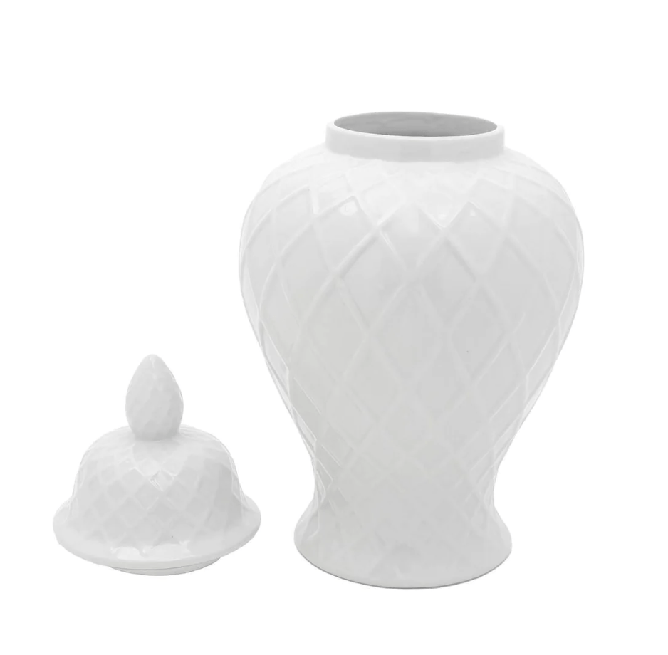 Keramische Ingwer-Topf-Vase mit Diamantmuster und goldenen Details