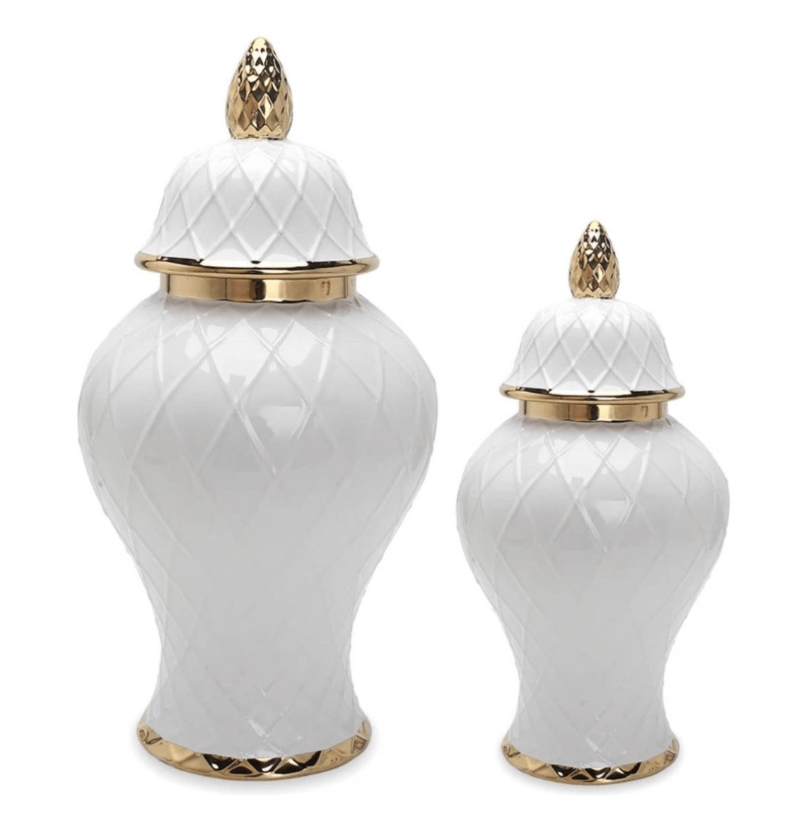 Keramische Ingwer-Topf-Vase mit Diamantmuster und goldenen Details