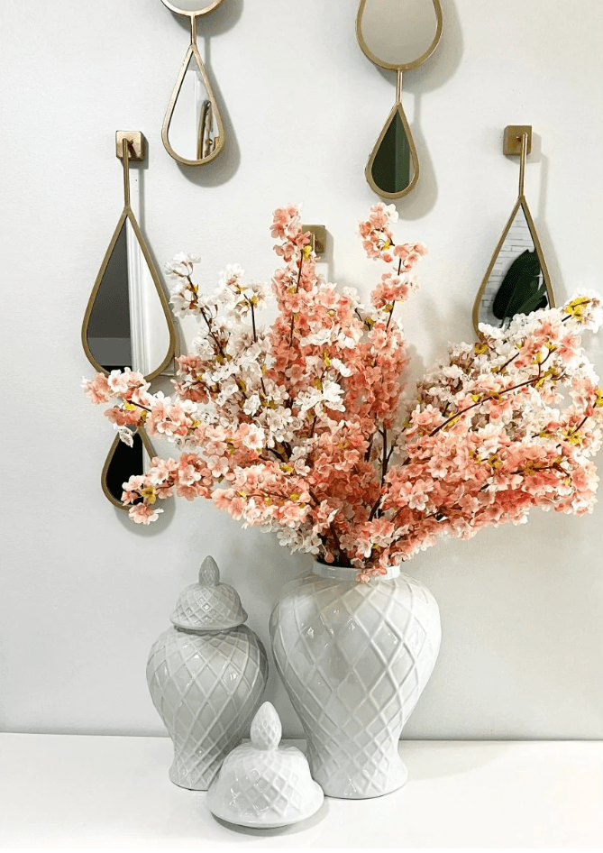 Keramische Ingwer-Topf-Vase mit Diamantmuster und goldenen Details