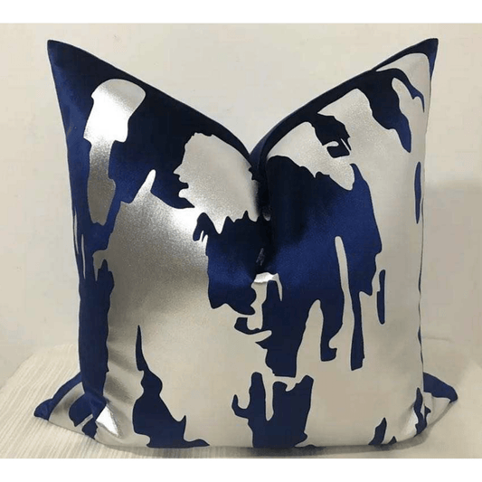 Dekorativer Kissenbezug Marineblau und Silberfolie 22" X 22"