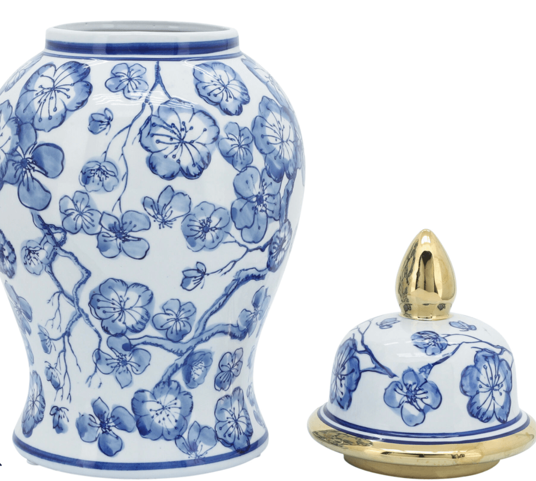 Hibiskus Blau und Weiße Keramische Tempel-Urne mit Deckel - Wohnkultur