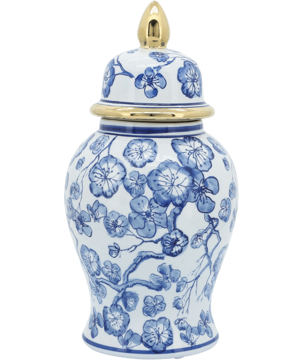Hibiskus Blau und Weiße Keramische Tempel-Urne mit Deckel - Wohnkultur