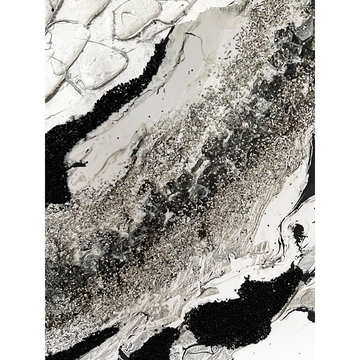 Moderne Wandkunst Leinwand Deko Handgemalte Abstrakte Glitzerflocken Geode Gerahmte Wandkunst mit Silberrahmen