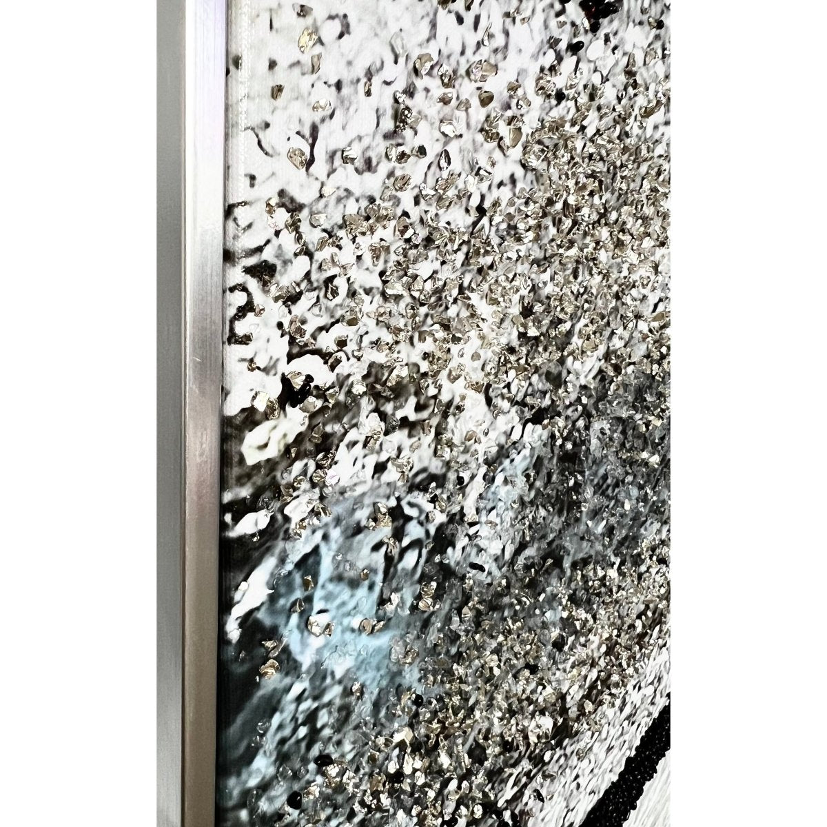 Moderne Wandkunst Leinwand Deko Handgemalte Abstrakte Glitzerflocken Geode Gerahmte Wandkunst mit Silberrahmen
