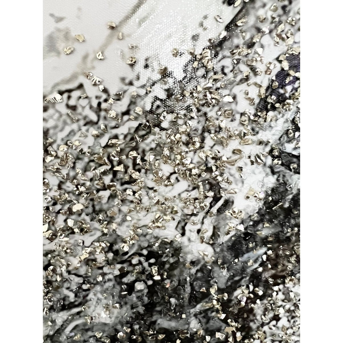 Moderne Wandkunst Leinwand Deko Handgemalte Abstrakte Glitzerflocken Geode Gerahmte Wandkunst mit Silberrahmen