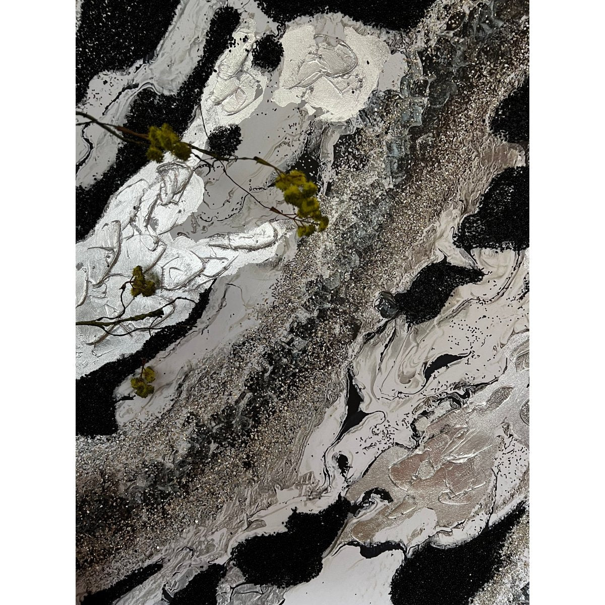 Moderne Wandkunst Leinwand Deko Handgemalte Abstrakte Glitzerflocken Geode Gerahmte Wandkunst mit Silberrahmen