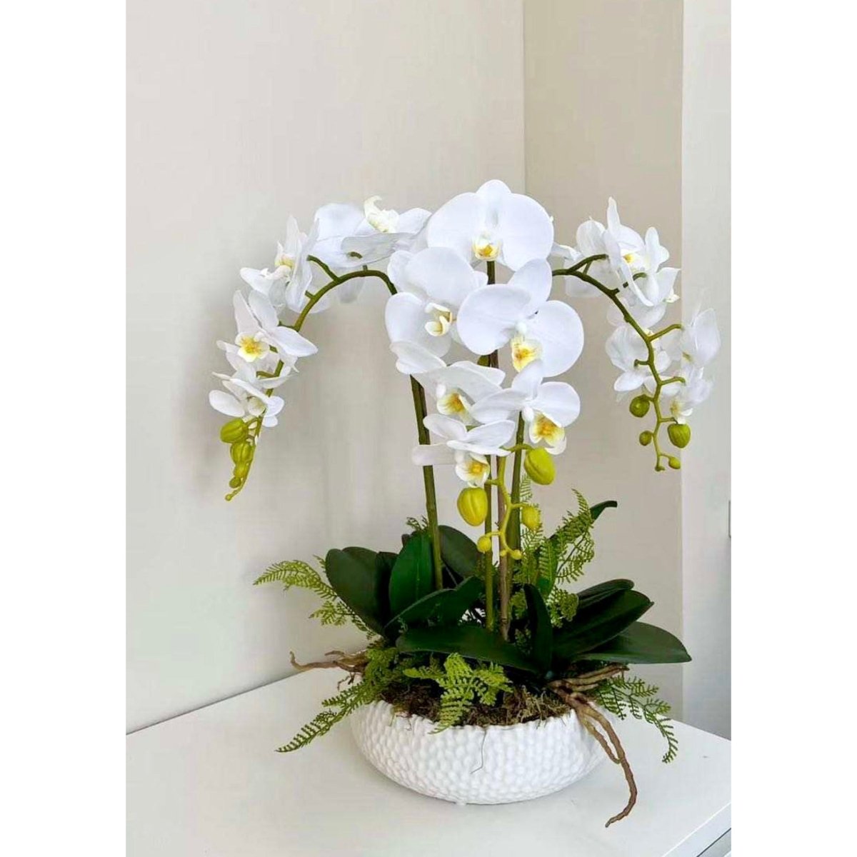 Echte Berührung 3 Stiele Weiß Phalaenopsis Arrangement