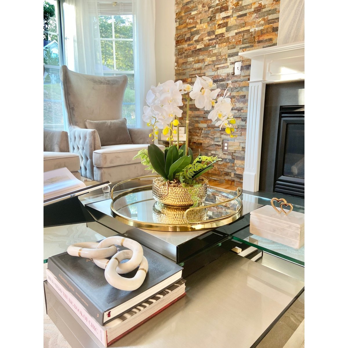 Echte Berührung 3 Stiele Weiß Phalaenopsis Arrangement