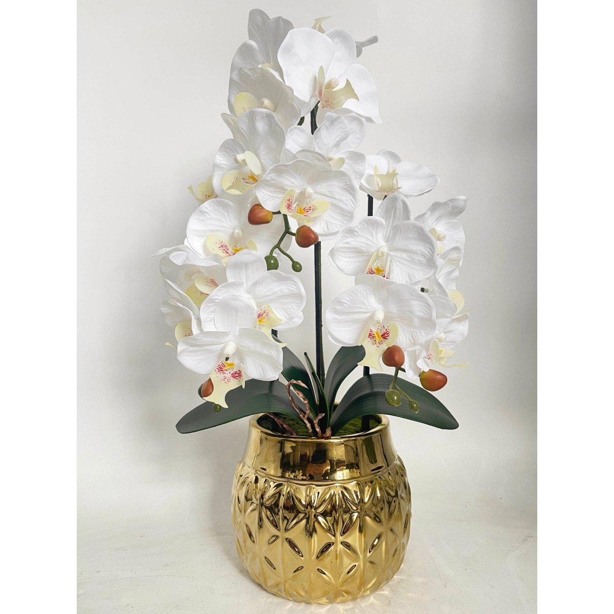 Echter Touch Künstliches Phalaenopsis Arrangement in einem beeindruckenden Keramiktopf (3 Stiele)