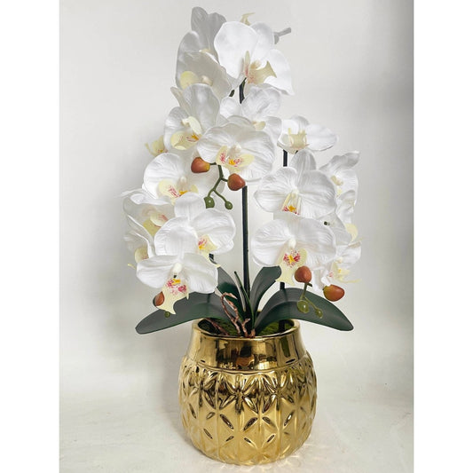 Echter Touch Künstliches Phalaenopsis Arrangement in einem beeindruckenden Keramiktopf (3 Stiele)