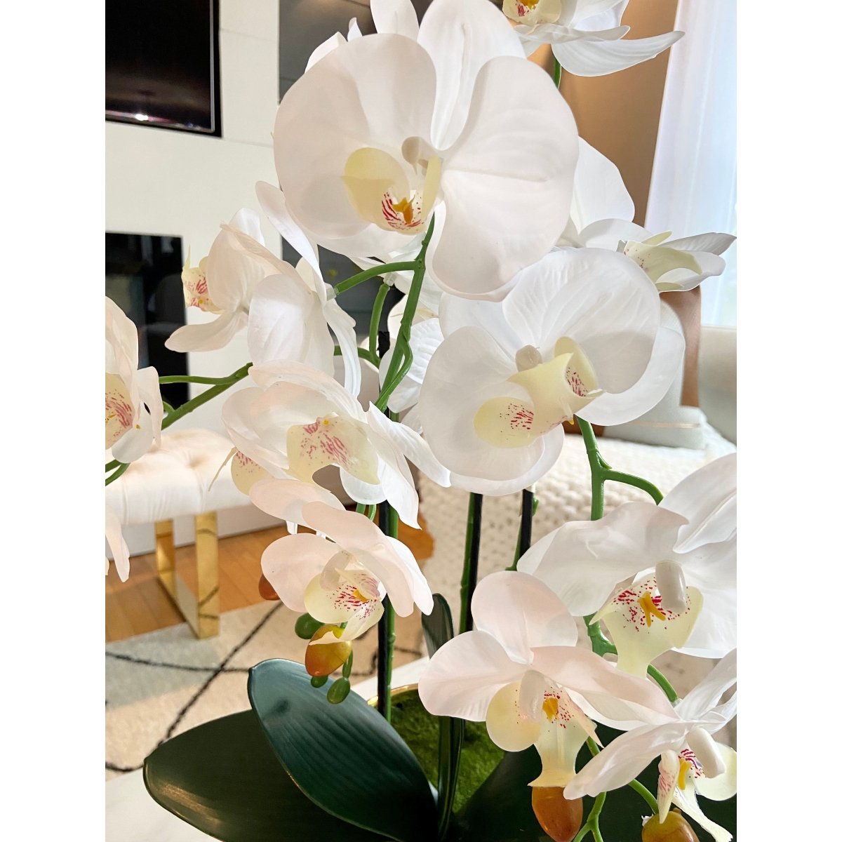 Echter Touch Künstliches Phalaenopsis Arrangement in einem beeindruckenden Keramiktopf (3 Stiele)