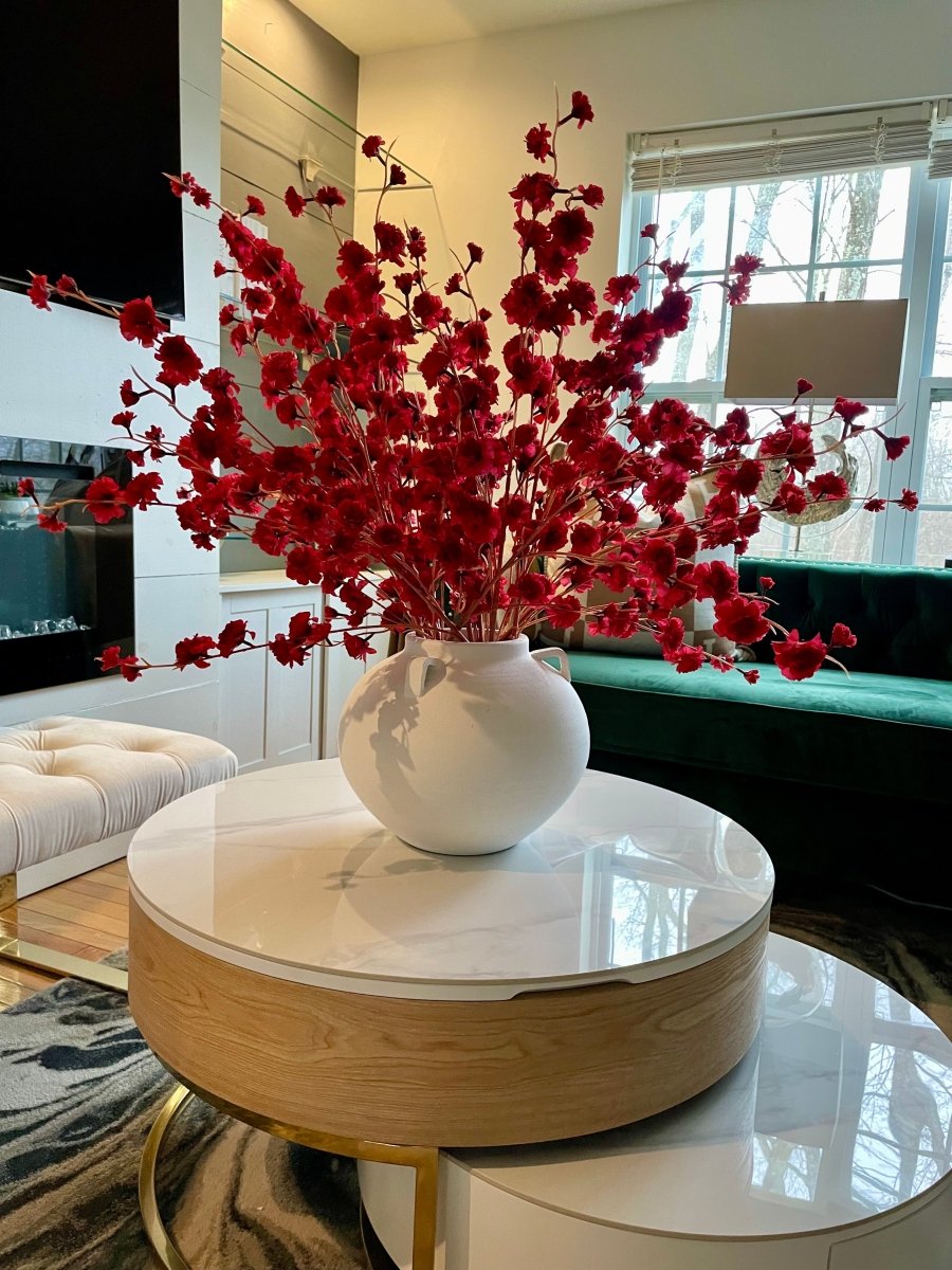 Rote Kirschblütenstiele (Packung mit 3 Stielen), Hochwertige Seiden-Kunstblume, DIY Flora, Hochzeits-/Hausdekoration, Geschenke, Wohnkultur von DesignedBy The Boss