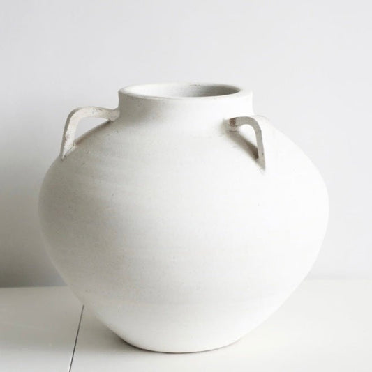 X-Large 3 Griffe Weiß Handgefertigte Terrakotta Vase