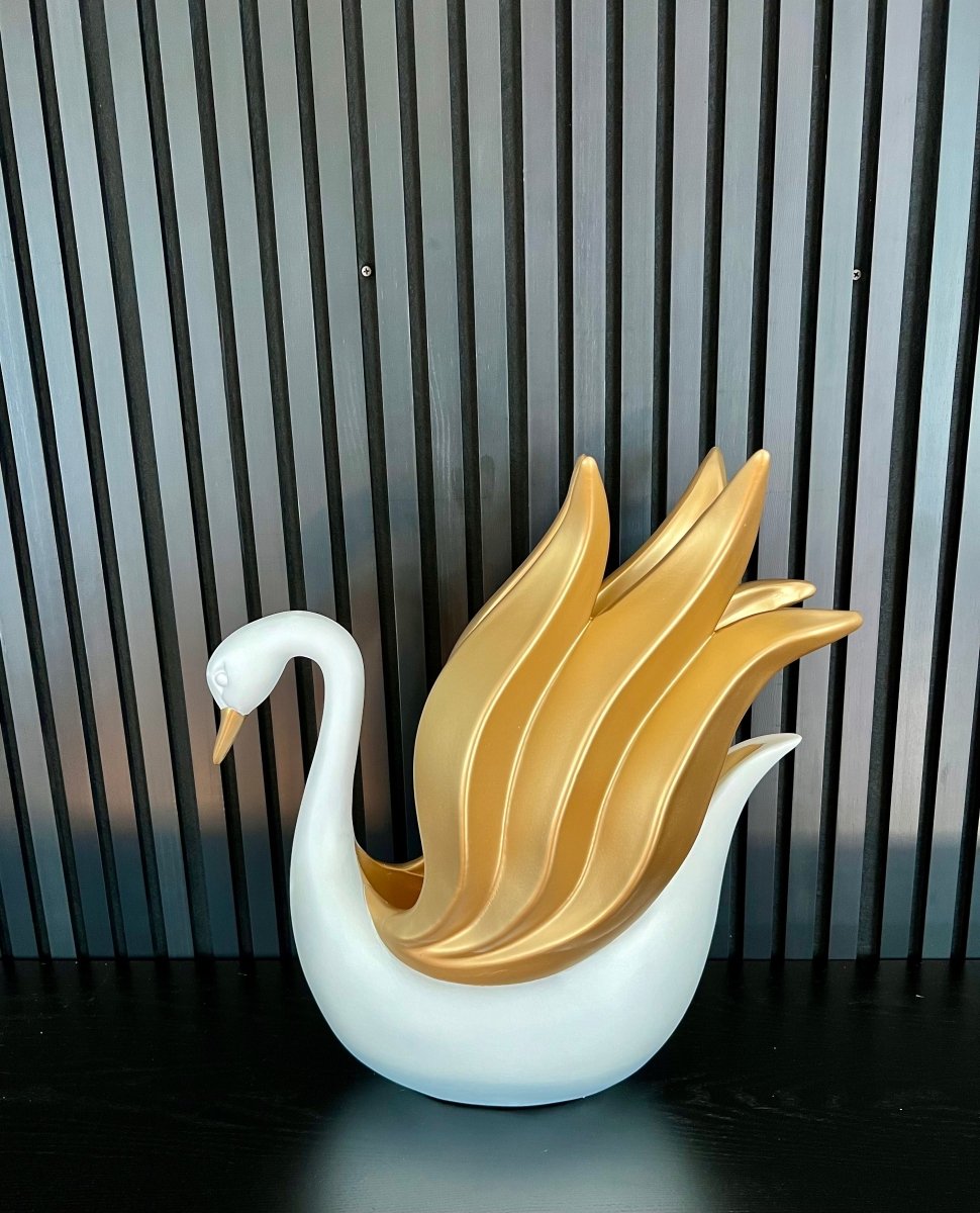 X-Large Moderne Klassische Schwarze & Goldene Schwan Dekorative Blumenvase - Schwan Liebhaber Statuen Von Designed By The Boss