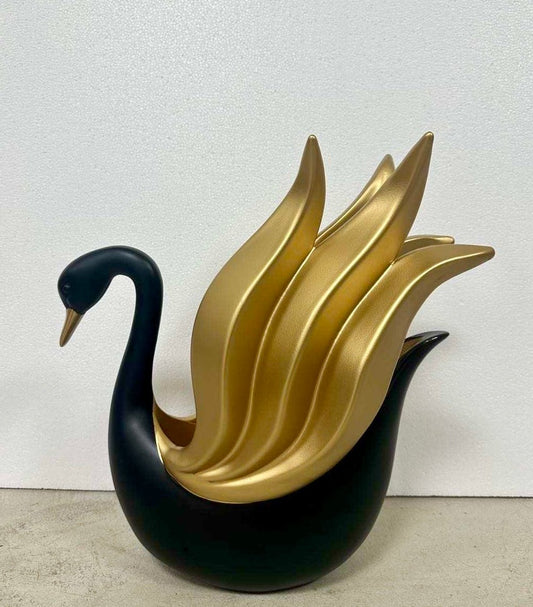 X-Large Moderne Klassische Schwarze & Goldene Schwan Dekorative Blumenvase - Schwan Liebhaber Statuen Von Designed By The Boss