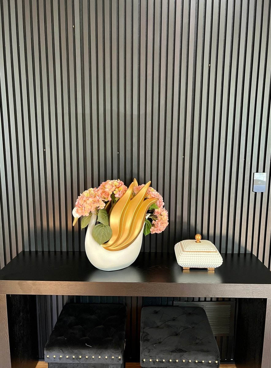 X-Large Moderne Klassische Schwarze & Goldene Schwan Dekorative Blumenvase - Schwan Liebhaber Statuen Von Designed By The Boss