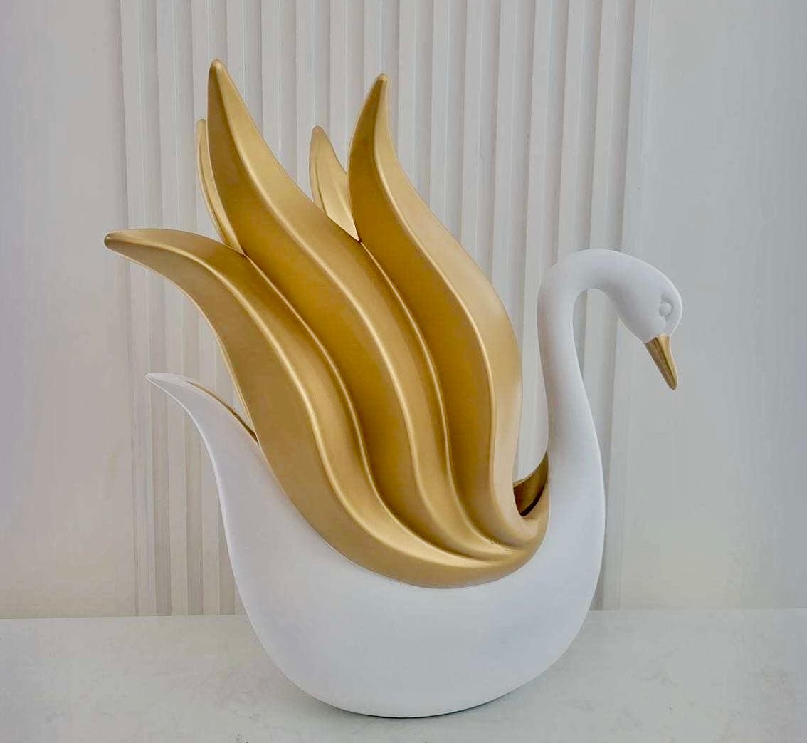X-Large Moderne Klassische Schwarze & Goldene Schwan Dekorative Blumenvase - Schwan Liebhaber Statuen Von Designed By The Boss