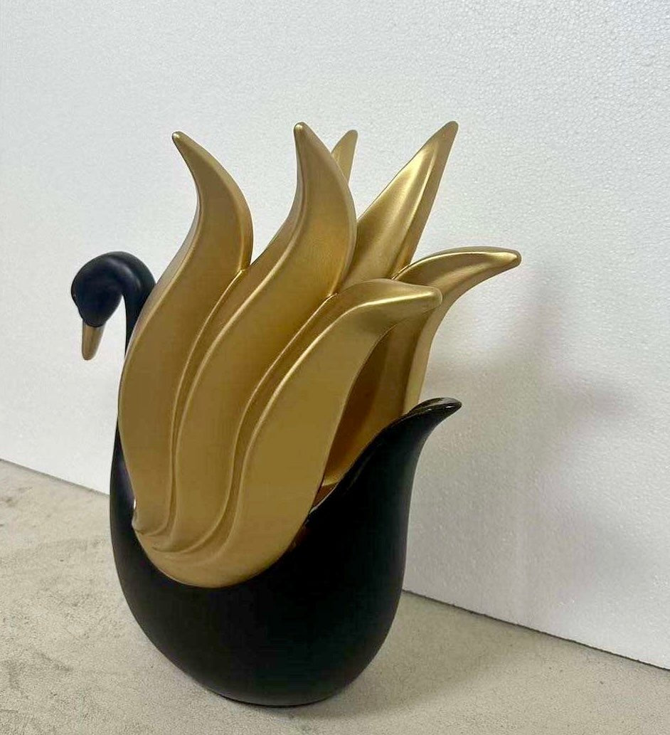 X-Large Moderne Klassische Schwarze & Goldene Schwan Dekorative Blumenvase - Schwan Liebhaber Statuen Von Designed By The Boss