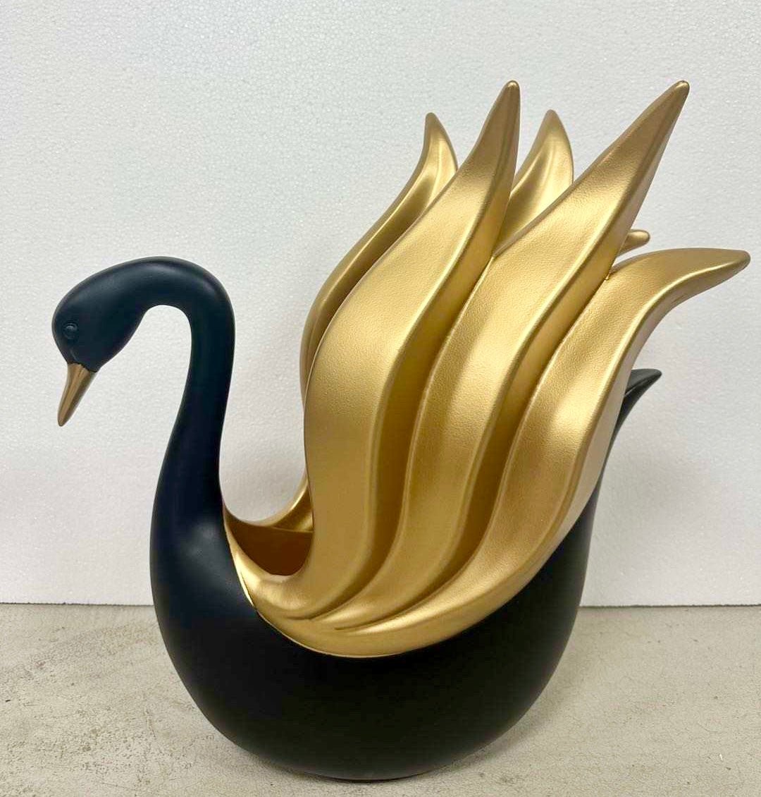 X-Large Moderne Klassische Schwarze & Goldene Schwan Dekorative Blumenvase - Schwan Liebhaber Statuen Von Designed By The Boss