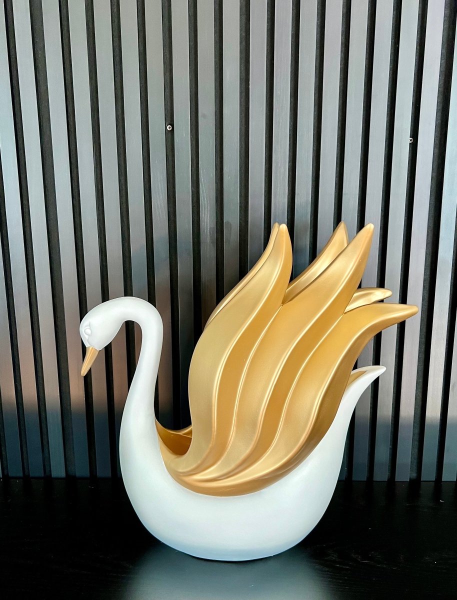 X-Large Moderne Klassische Schwarze & Goldene Schwan Dekorative Blumenvase - Schwan Liebhaber Statuen Von Designed By The Boss
